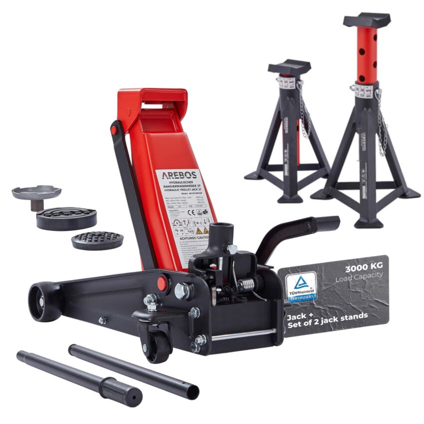 Gato de maniobra 3T con pedal + 2 pcs. Caballetes de apoyo