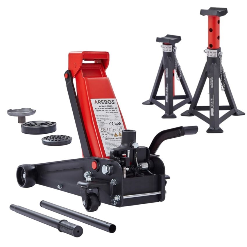 Gato de maniobra 3T con pedal + 2 pcs. Caballetes de apoyo