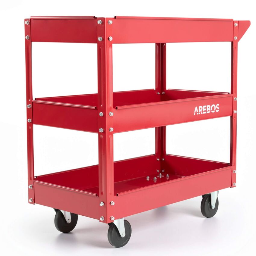 Carro de taller con 3 compartimentos rojo