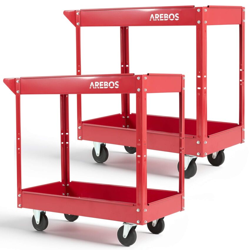 Carro de taller con 2 compartimentos 2 piezas rojo
