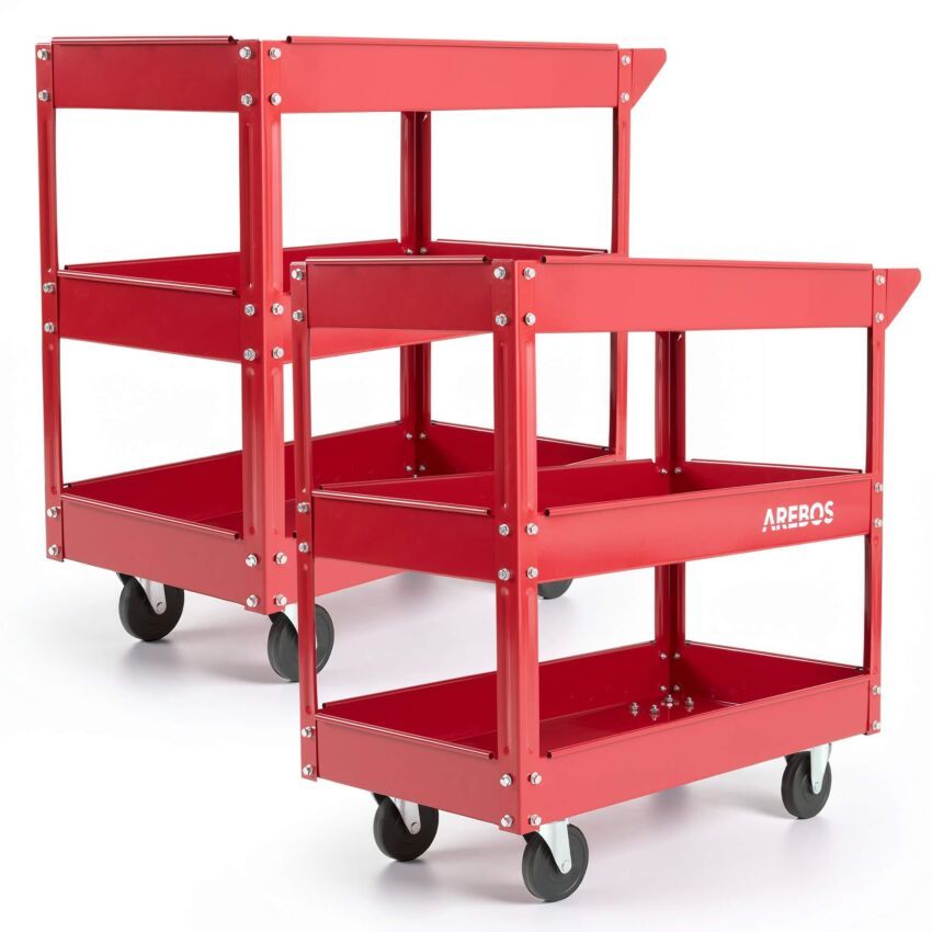 Carro de taller con 3 compartimentos 2 piezas rojo