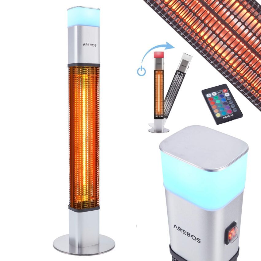 Calefactor infrarrojo de patio 1500W con LED plata