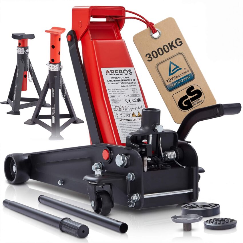 Gato de maniobra 3T con pedal + 2 pcs. Caballetes de apoyo